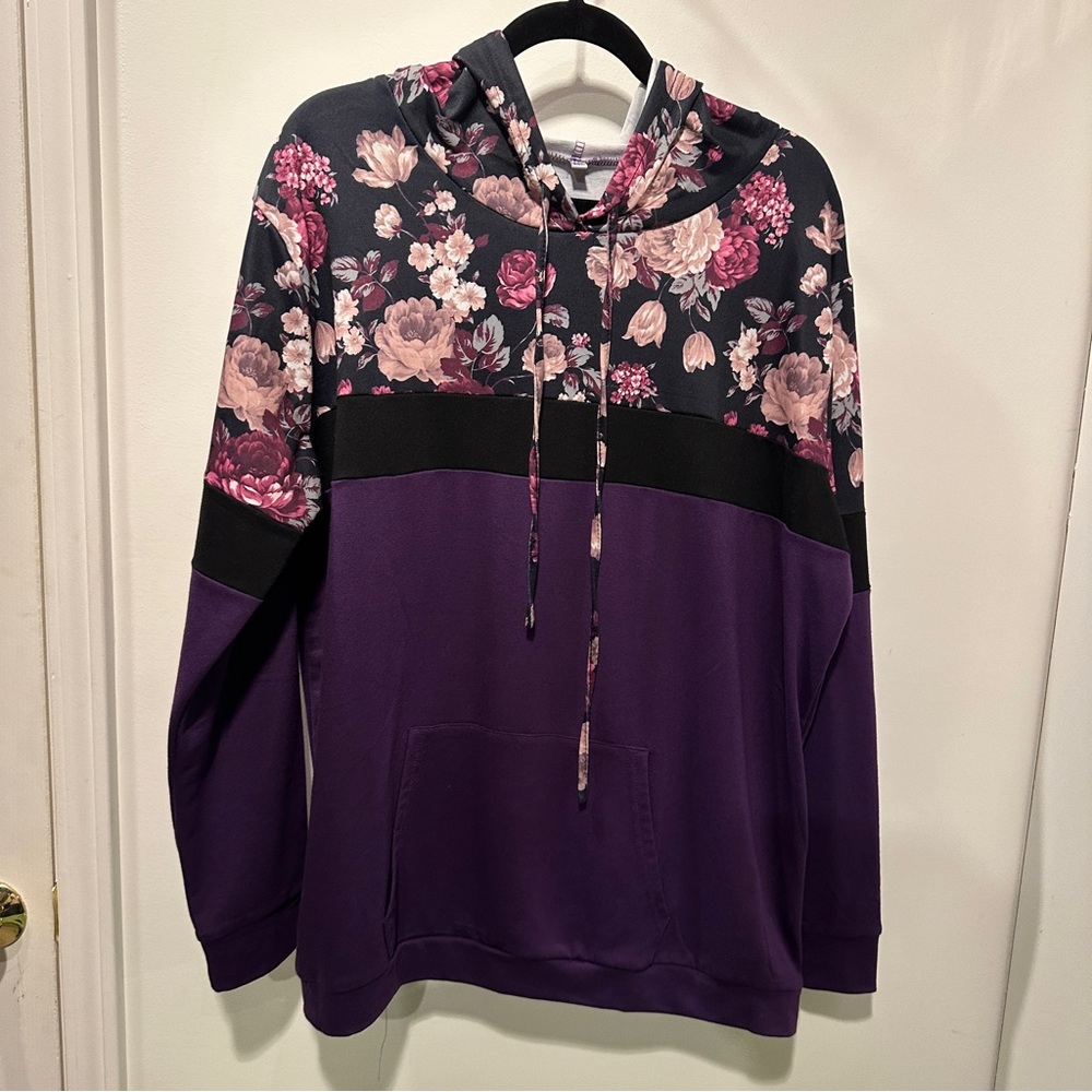 Floral Purple Women's Lightweight Hoodie - 2XL - Never Worn